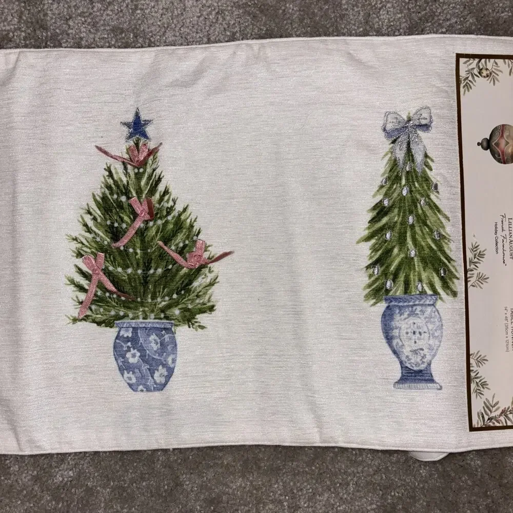 Lillian August Chinoiserie Trees Table Runner Christmas Tree Bow Laura Ashley